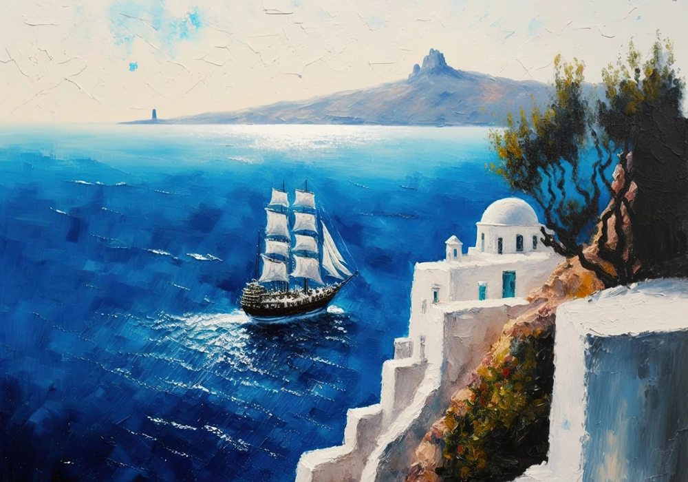 Πινακας σε καμβά SEASCAPE OF SANTORINI OIL PAINTING