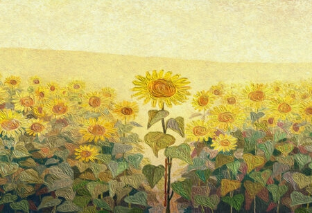 Πίνακας Πανοραμικός Σε Καμβά SUNFLOWER FIELD OIL PAINTING - Ηλιανθοι Sticky 5