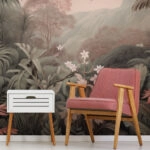 Αυτοκόλλητη Ταπετσαρία τοίχου VINTAGE PINK AND GREEN FOREST