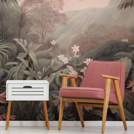 Αυτοκόλλητη Ταπετσαρία τοίχου VINTAGE PINK AND GREEN FOREST - Tropical Sticky 2