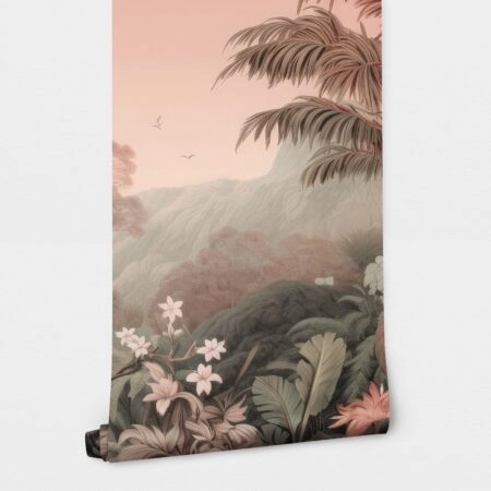 Αυτοκόλλητη Ταπετσαρία τοίχου VINTAGE PINK AND GREEN FOREST - Tropical Sticky 3