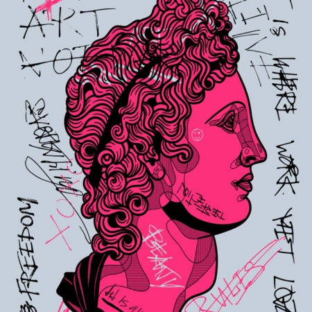 Πινακας σε καμβά APOLLO PINK CALLIGRAPHY - Πορτραιτα και Φιγουρες Sticky 5