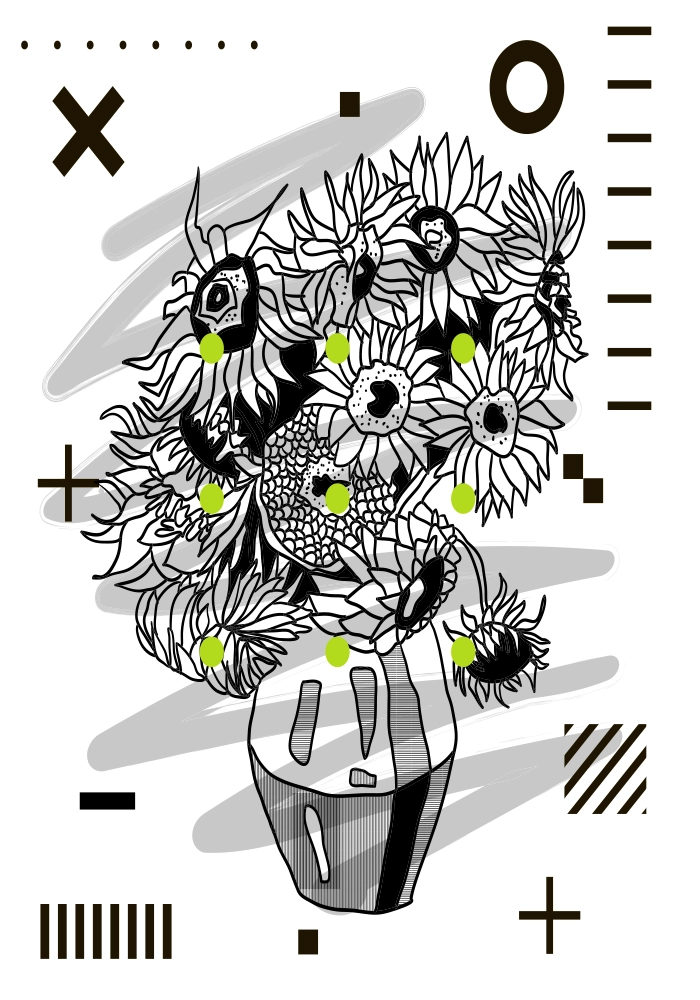 Πινακας σε καμβά GEOMETRIC SUNFLOWERS VAN GOGH