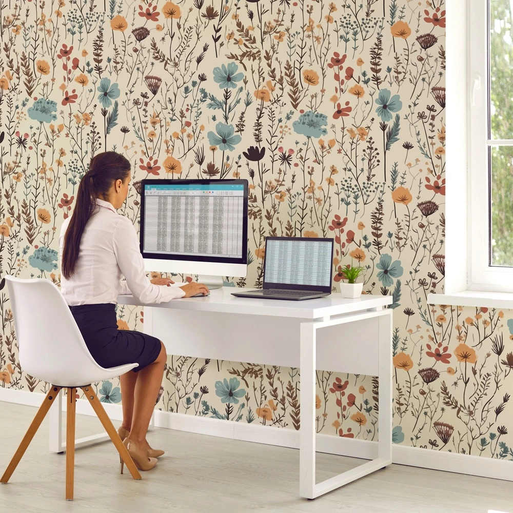 Αυτοκόλλητη Ταπετσαρία τοίχου HERBS AND FLOWERS PATTERN