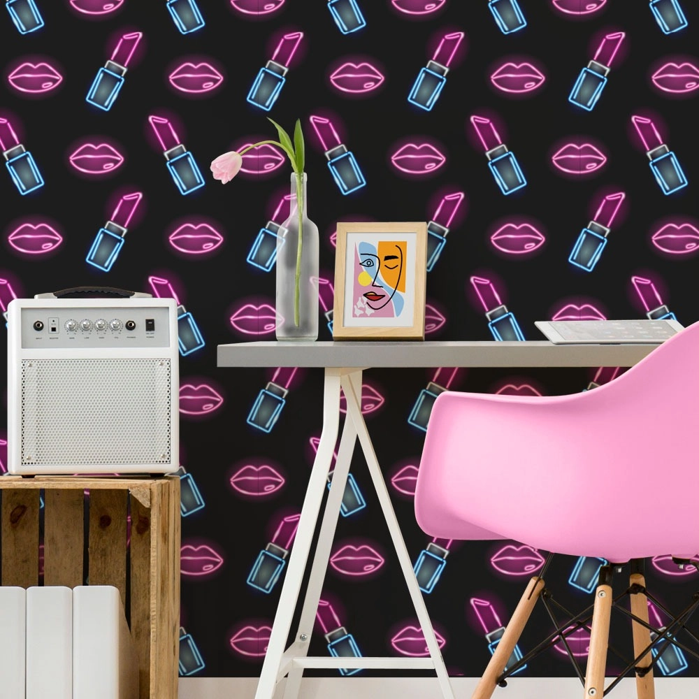 Αυτοκόλλητη Ταπετσαρία τοίχου NEON LIPS AND LIPSTICKS