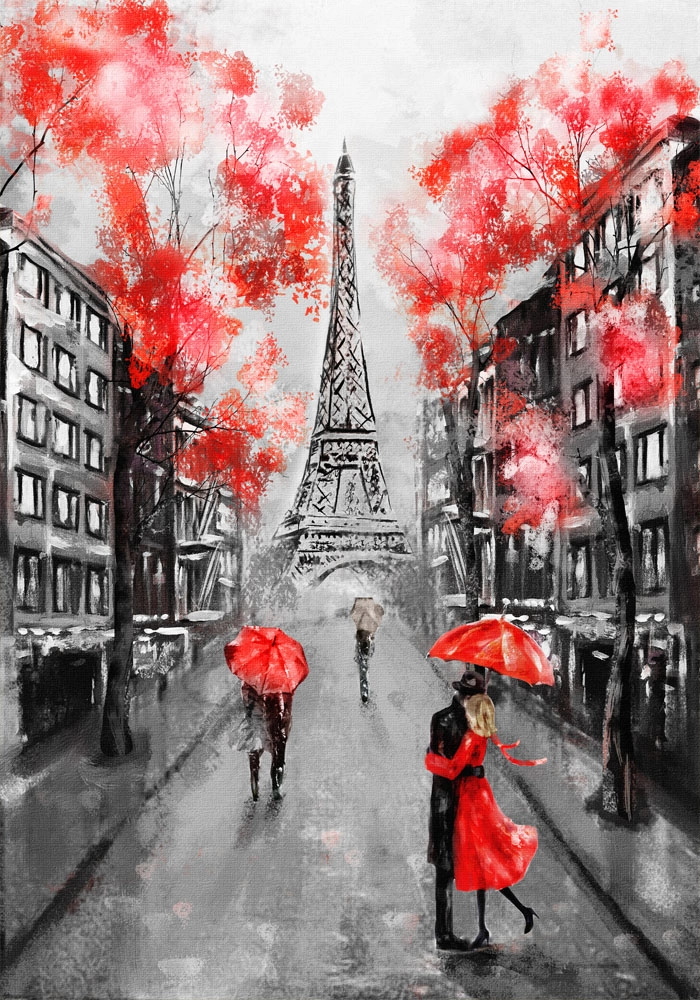 Πινακας σε καμβά PARIS BLACK WHITE AND RED PAINTING