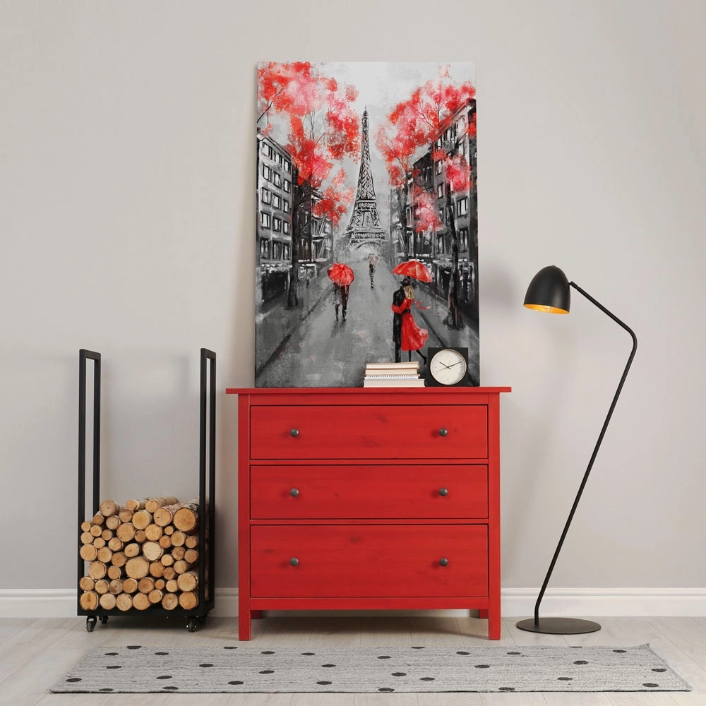 Πινακας σε καμβά PARIS BLACK WHITE AND RED PAINTING