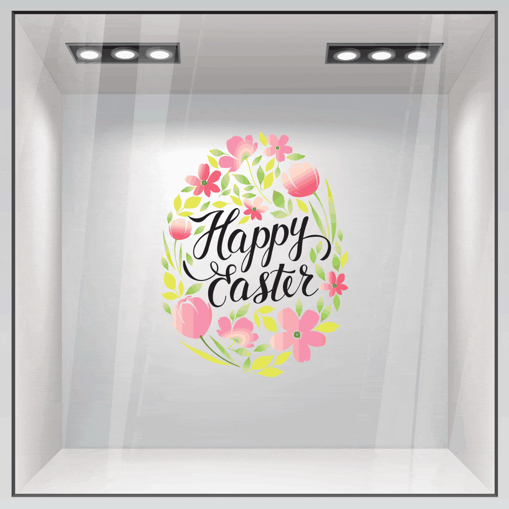 Αυτοκόλλητο Βιτρίνας CUTE EASTER EGG FLOWERS