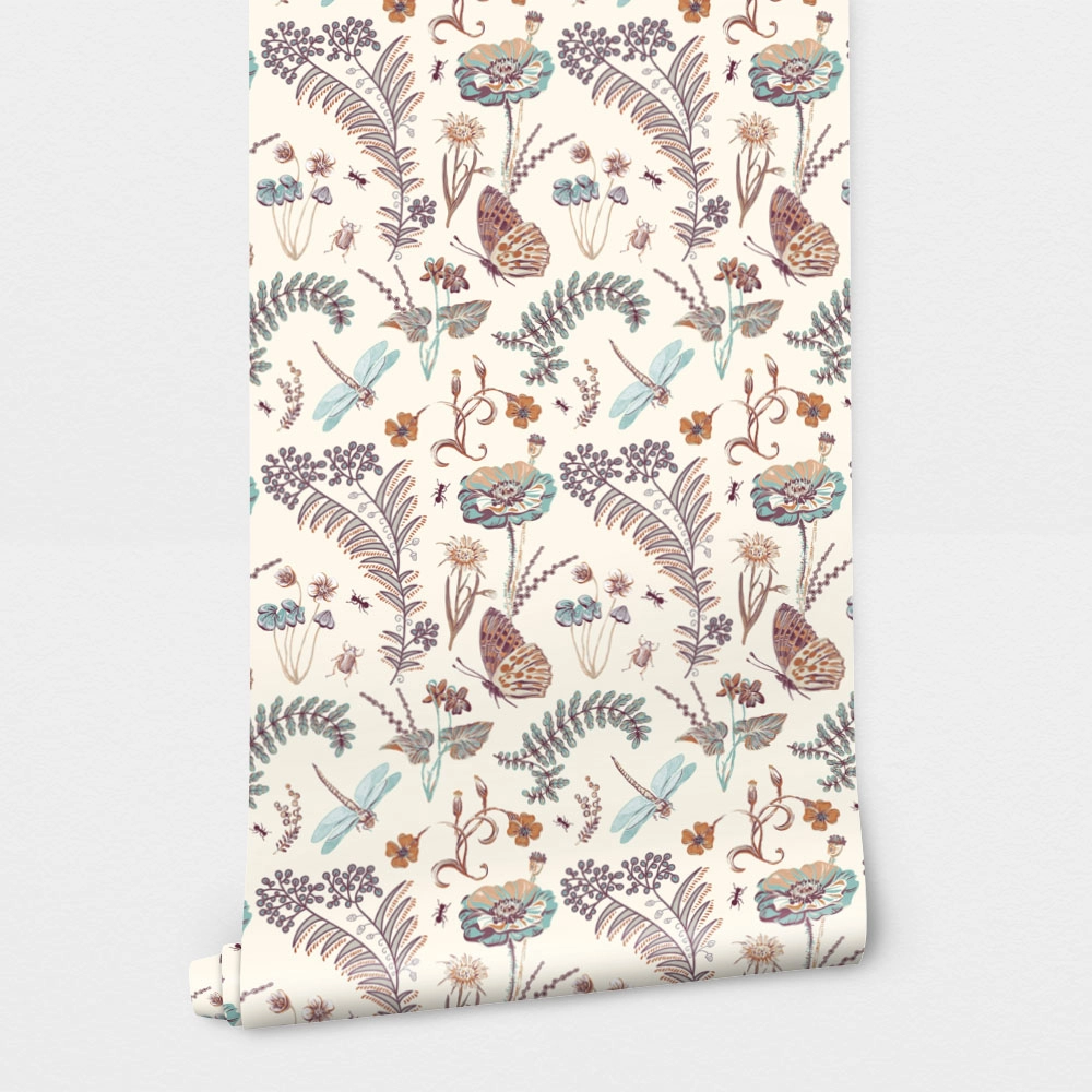 Αυτοκόλλητη Ταπετσαρία τοίχου FLORAL WITH BUTTERFLIES AND DRAGONFLIES