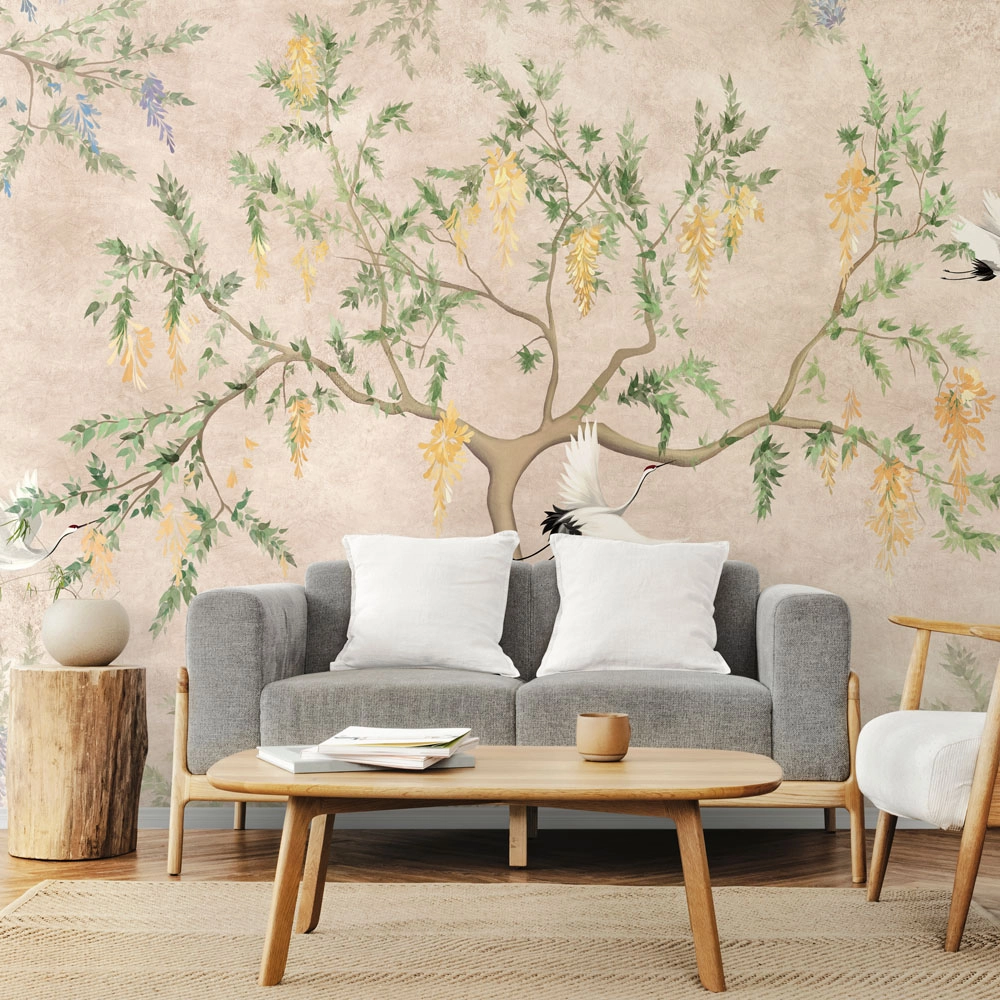 Αυτοκόλλητη Ταπετσαρία τοίχου FLOWERING TREE WITH CRANES