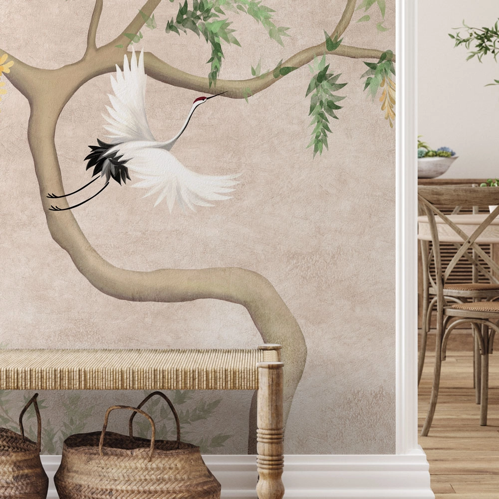 Αυτοκόλλητη Ταπετσαρία τοίχου FLOWERING TREE WITH CRANES