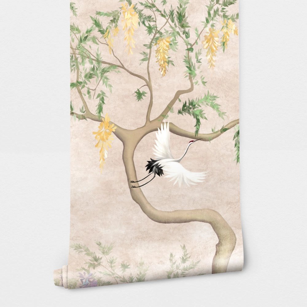 Αυτοκόλλητη Ταπετσαρία τοίχου FLOWERING TREE WITH CRANES