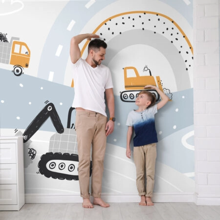 Αυτοκόλλητη Ταπετσαρία τοίχου CUTE CONSTRUCTION CARS