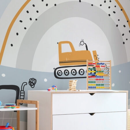 Αυτοκόλλητη Ταπετσαρία τοίχου CUTE CONSTRUCTION CARS - Παιδικές Ταπετσαρίες Sticky 1