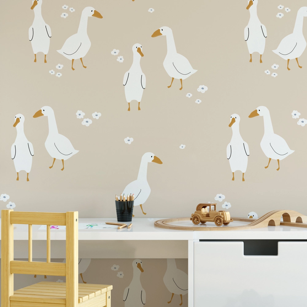 Αυτοκόλλητη Ταπετσαρία τοίχου CUTE WHITE GOOSES