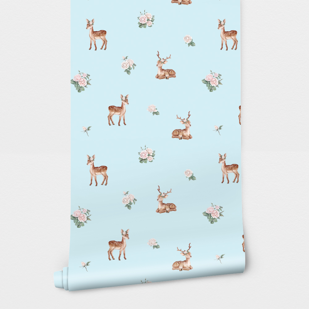 Αυτοκόλλητη Ταπετσαρία τοίχου DEER AND WHITE ROSES