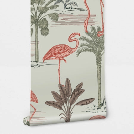 Αυτοκόλλητη Ταπετσαρία τοίχου TROPICAL PALM TREES AND FLAMINGOS - Tropical Sticky 2