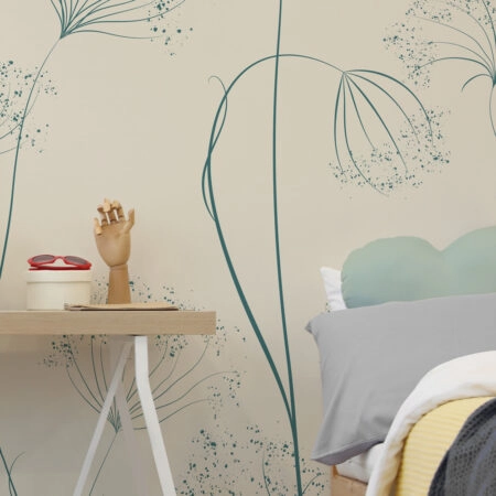 Αυτοκόλλητη Ταπετσαρία τοίχου GREEN HAND DRAWN FLOWERS - Floral - Λουλουδια Sticky 1