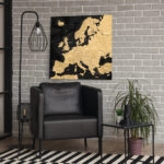 Πίνακας Τετράγωνος BLACK AND GOLD EUROPE MAP