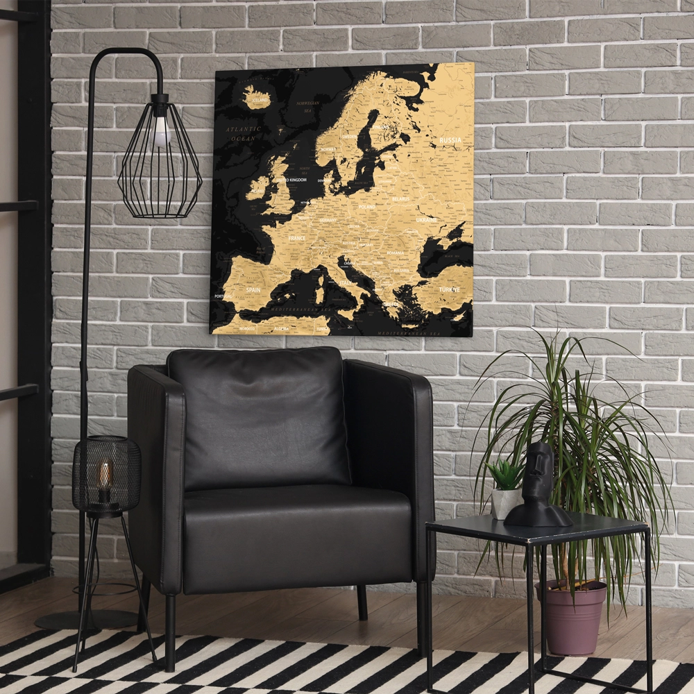 Πίνακας Τετράγωνος BLACK AND GOLD EUROPE MAP