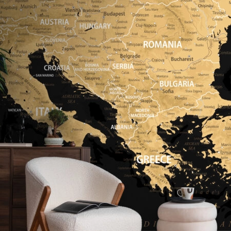 Αυτοκόλλητη Ταπετσαρία τοίχου BLACK AND GOLD EUROPE MAP - Χάρτες - Πόλεις Sticky 1