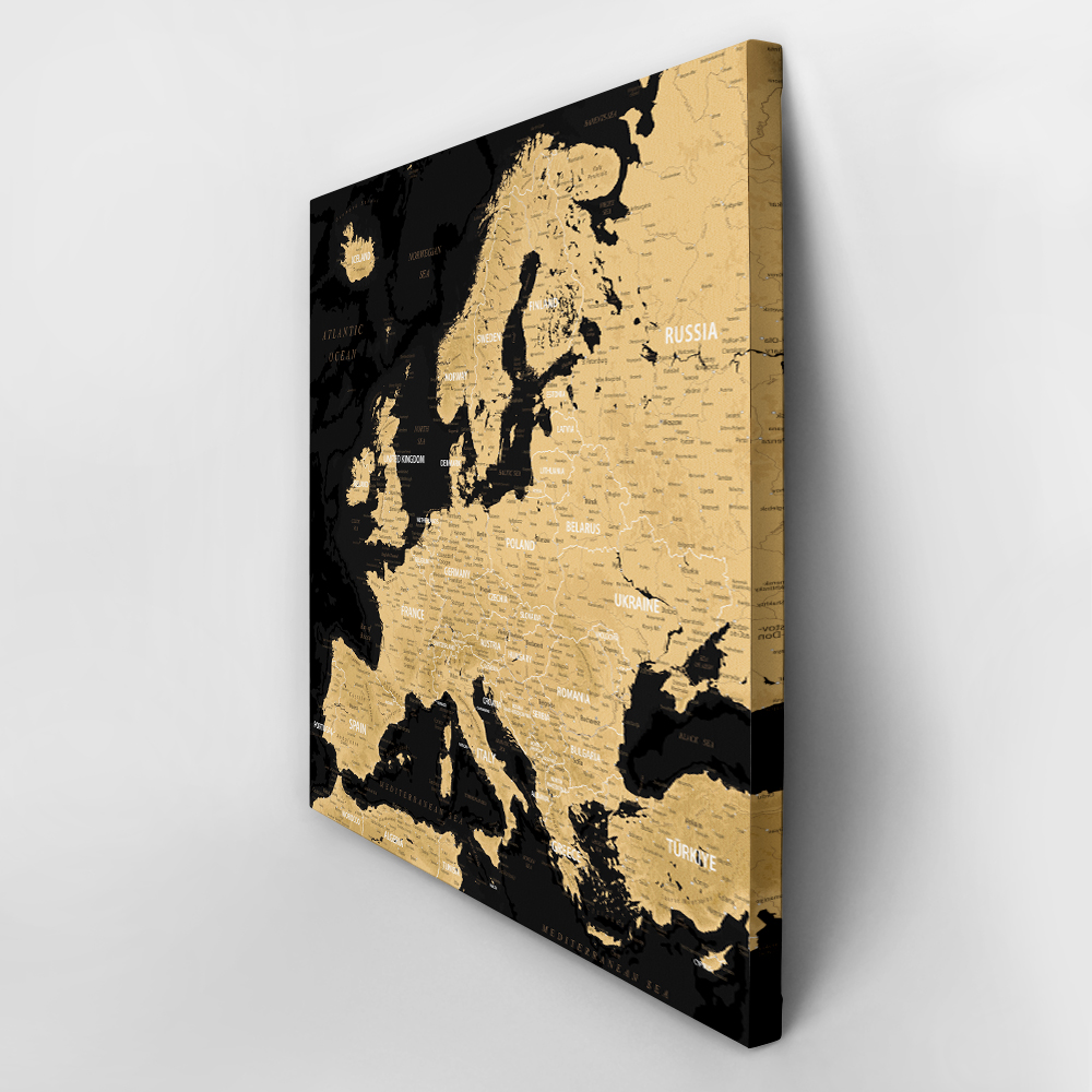 Πίνακας Τετράγωνος BLACK AND GOLD EUROPE MAP
