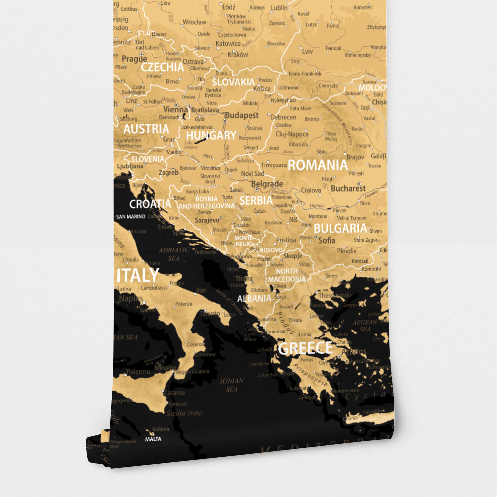 Αυτοκόλλητη Ταπετσαρία τοίχου BLACK AND GOLD EUROPE MAP