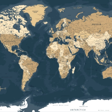 Πινακας σε καμβά BLUE AND BEIGE WORLD MAP - Χαρτες Sticky 5