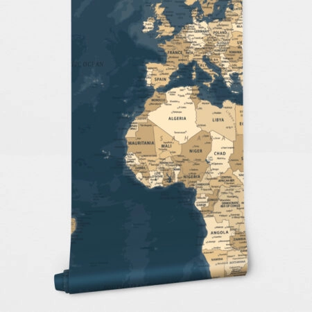 Αυτοκόλλητη Ταπετσαρία τοίχου BLUE AND BEIGE WORLD MAP - Χάρτες - Πόλεις Sticky 2