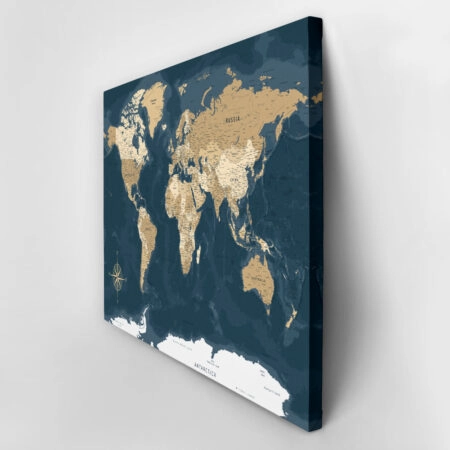 Πινακας σε καμβά BLUE AND BEIGE WORLD MAP - Χαρτες Sticky 3