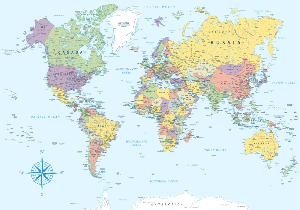 Πινακας σε καμβά BLUE POLITICAL WORLD MAP
