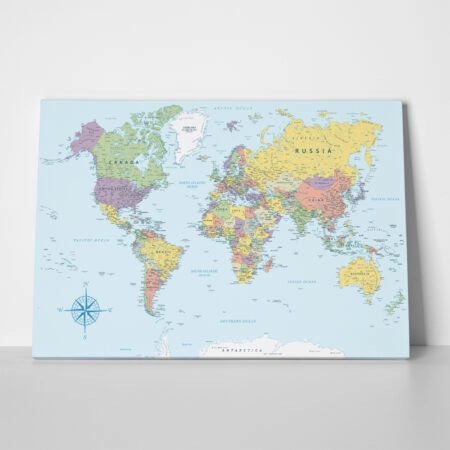 Πινακας σε καμβά BLUE POLITICAL WORLD MAP - Χαρτες Sticky 1