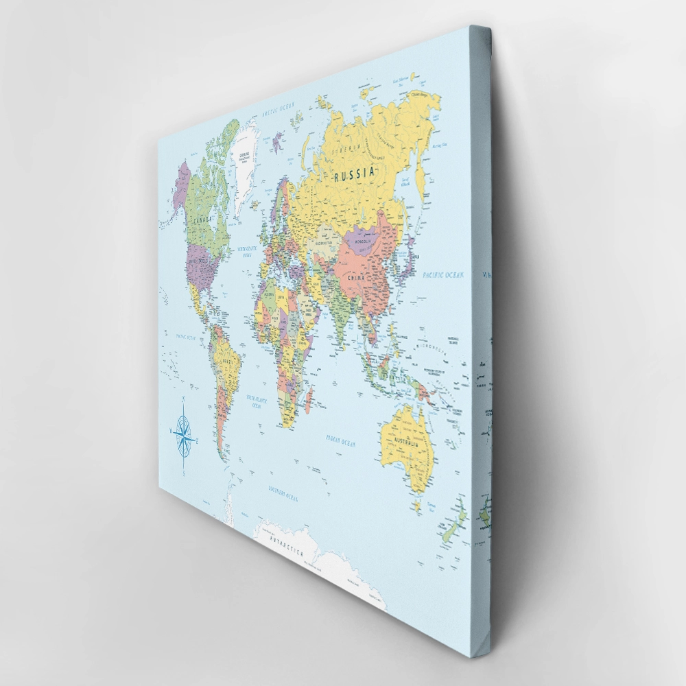 Πινακας σε καμβά BLUE POLITICAL WORLD MAP