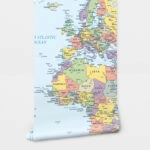 Αυτοκόλλητη Ταπετσαρία τοίχου BLUE POLITICAL WORLD MAP