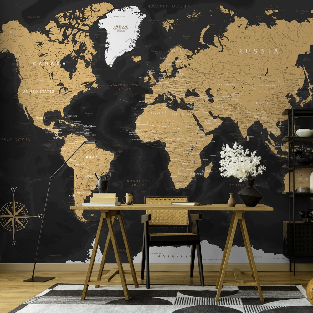 Αυτοκόλλητη Ταπετσαρία τοίχου DARK WORLD MAP