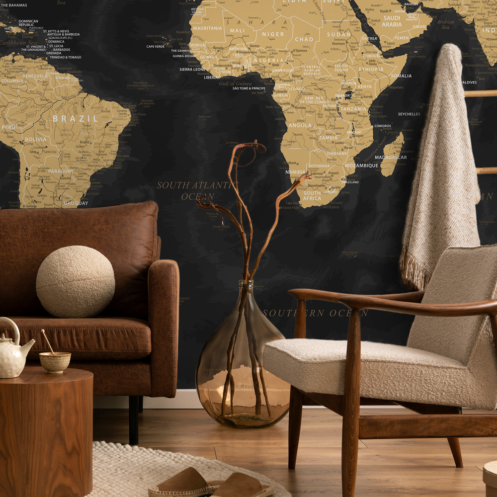 Αυτοκόλλητη Ταπετσαρία τοίχου DARK WORLD MAP