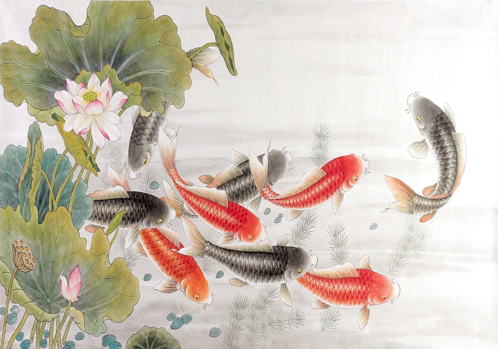 Πινακας σε καμβά FISH ASIAN INK WASH PAINTING