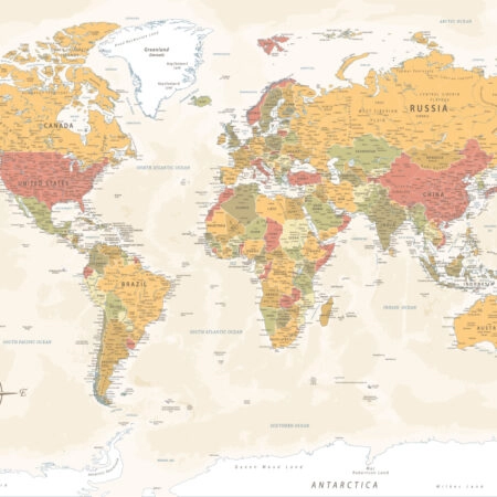 Πινακας σε καμβά GREEN RED ORANGE WORLD MAP - Χαρτες Sticky 5