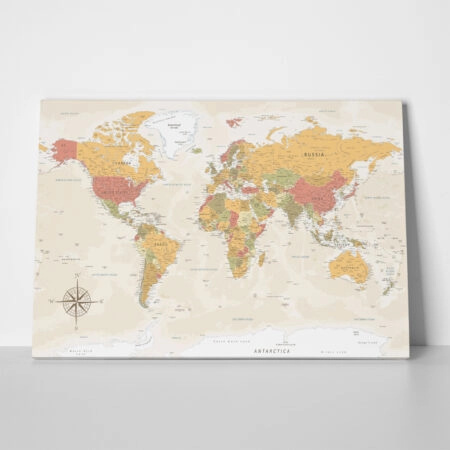 Πινακας σε καμβά GREEN RED ORANGE WORLD MAP - Χαρτες Sticky 1