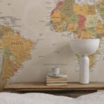 Αυτοκόλλητη Ταπετσαρία τοίχου GREEN RED ORANGE WORLD MAP