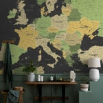 Αυτοκόλλητη Ταπετσαρία τοίχου GREEN YELLOW GOLD EUROPE MAP