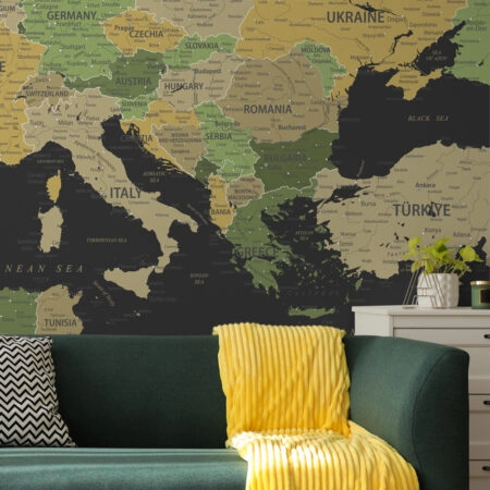 Αυτοκόλλητη Ταπετσαρία τοίχου GREEN YELLOW GOLD EUROPE MAP - Χάρτες - Πόλεις Sticky 1