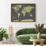 Πινακας σε καμβά GREEN YELLOW GOLD WORLD MAP