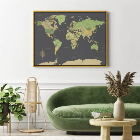Πινακας σε καμβά GREEN YELLOW GOLD WORLD MAP