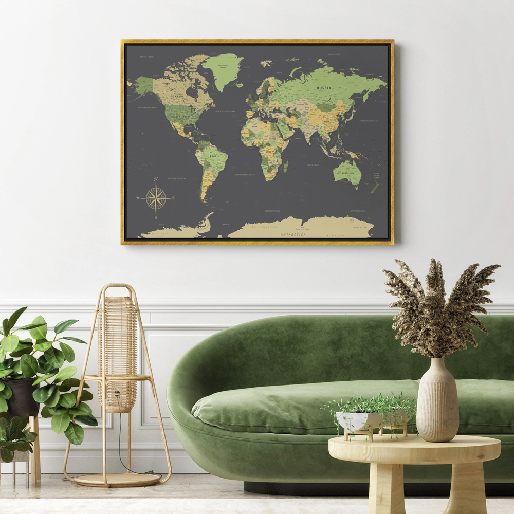 Πινακας σε καμβά GREEN YELLOW GOLD WORLD MAP