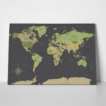 Πινακας σε καμβά GREEN YELLOW GOLD WORLD MAP