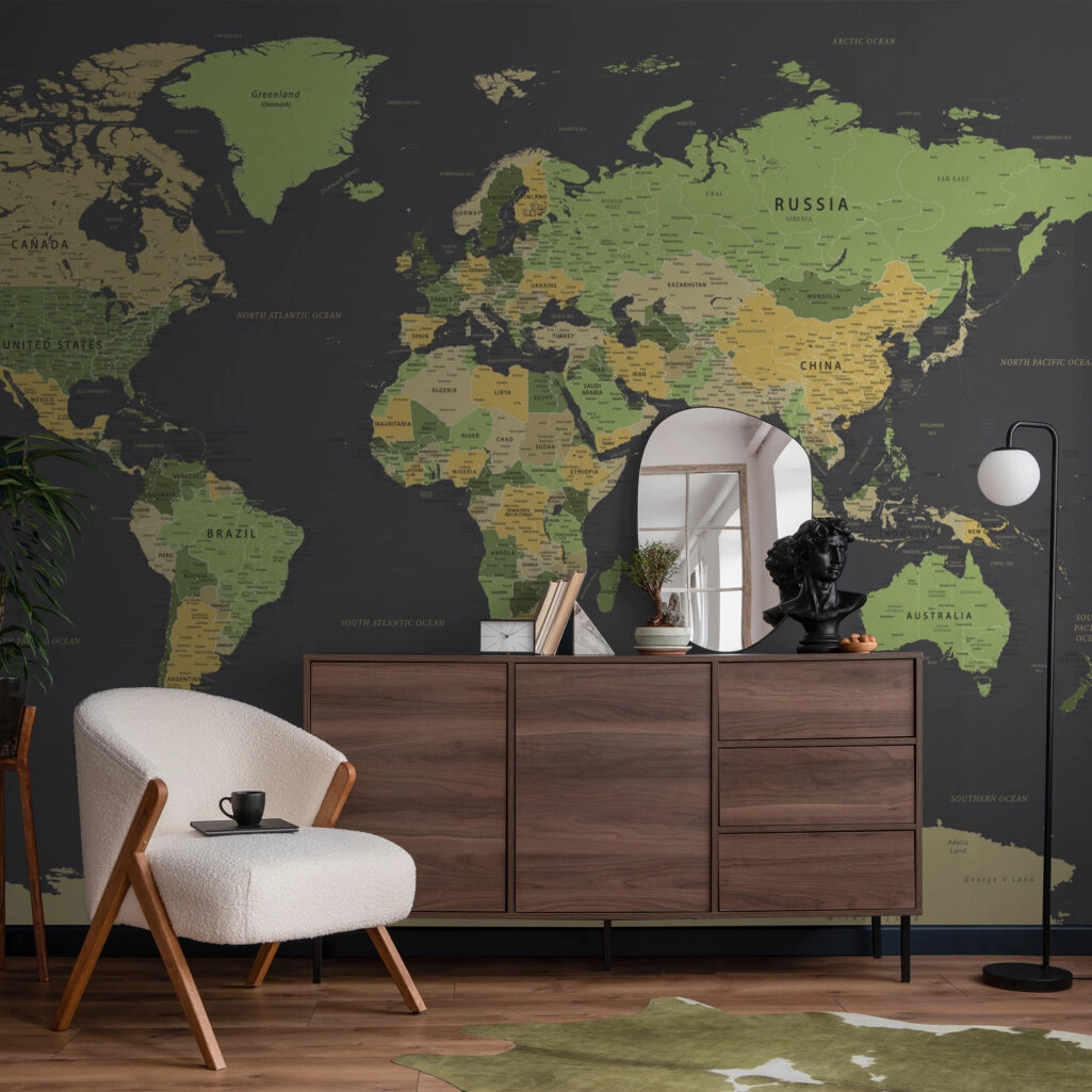 Αυτοκόλλητη Ταπετσαρία τοίχου GREEN YELLOW GOLD WORLD MAP