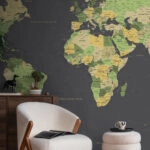 Αυτοκόλλητη Ταπετσαρία τοίχου GREEN YELLOW GOLD WORLD MAP