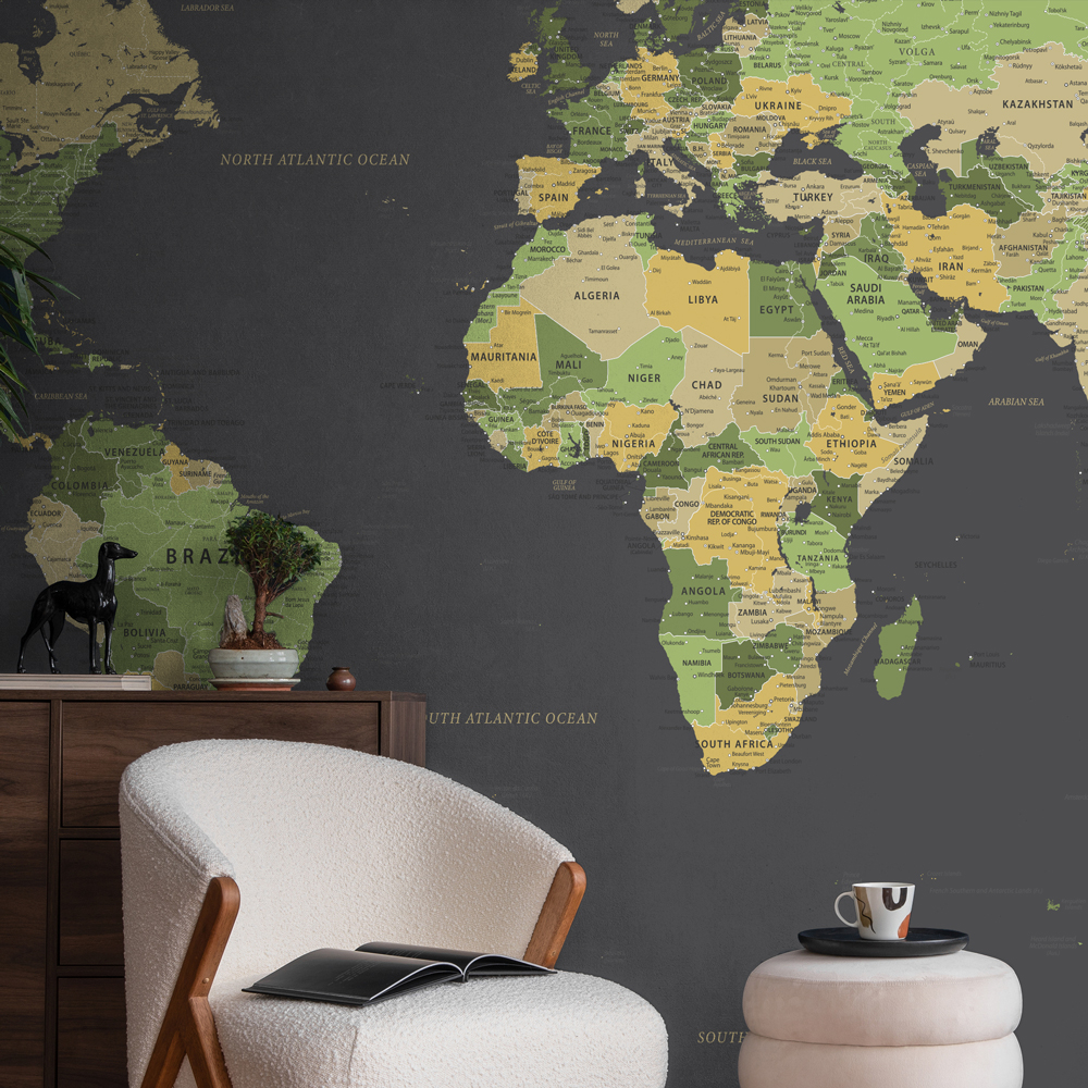 Αυτοκόλλητη Ταπετσαρία τοίχου GREEN YELLOW GOLD WORLD MAP