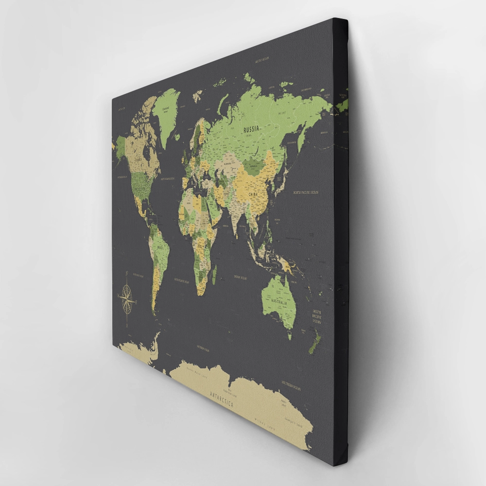 Πινακας σε καμβά GREEN YELLOW GOLD WORLD MAP